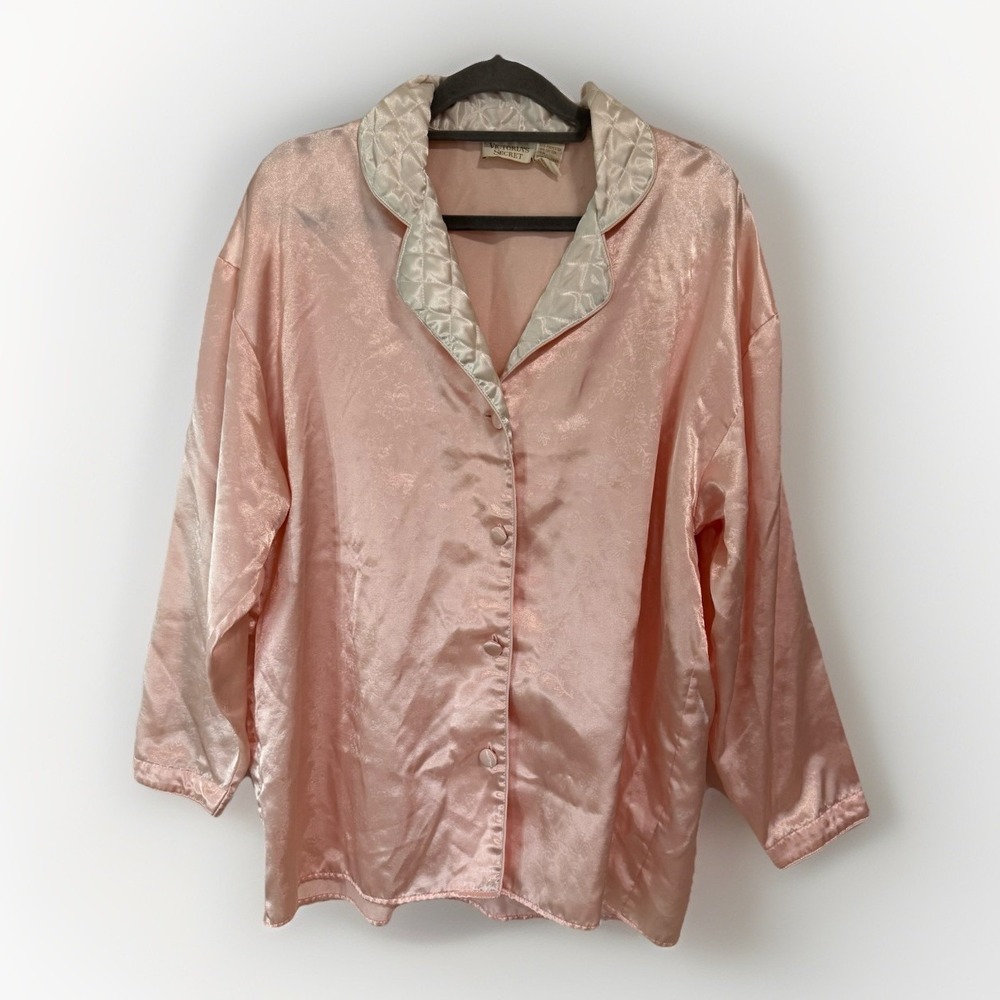 Vintage Victoria's Secret Satin Jacquard Sleep Top Medium Pink Gold Label